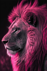 Naklejka premium Pink lion. AI generation