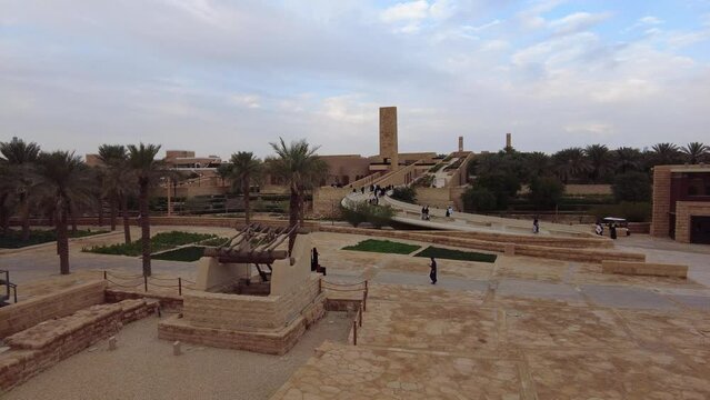 A view of Al-Bujairi Terrace and Wadi Hanifa from At-Turaif UNESCO World Heritage Site, Ad Diriyah, Saudi Arabia