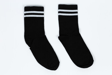 Socks on a white background. Socks on the leg.