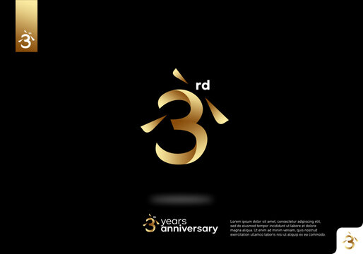 Number 3 gold logo icon design, 3rd birthday logo number, 3rd anniversary.