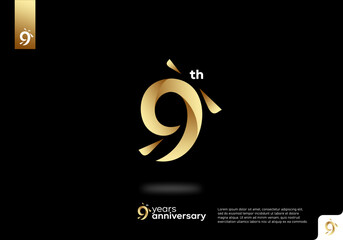 Number 9 gold logo icon design, 9th birthday logo number, 9th anniversary.