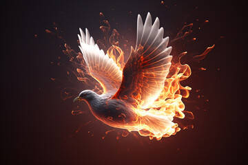 A bird flying through the air with a lot of fire around it, Generative AI