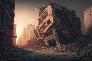 Earthquake, destruction of buildings. Generative AI
