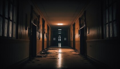 empty school hallway corridor dark and empty, design concept generative ai