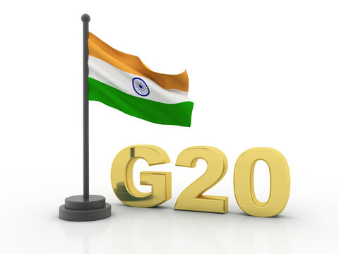 G20 summit India, G20 2023, G20  with Indian Flag. 3d render