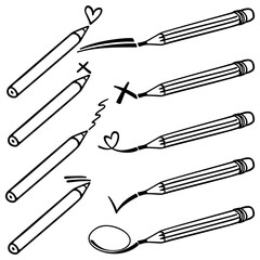 art journal pencil set with hand drawn doodle objects graphic monochrome linear vector elements isolated on white background
