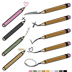 art journal pencil set with hand drawn doodle objects graphic colorful vector elements isolated on white background