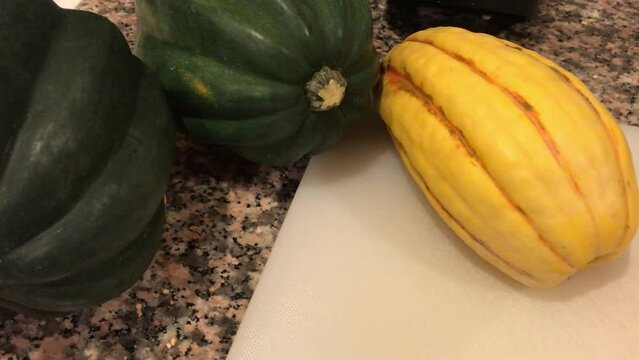cooking with acorn and spaghetti squash in the kitchen