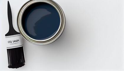 schwarzer Farbtopf mit Pinsel isoliert auf weißen Hintergrund mit Platzhalter. Wandfarbe zum Renovieren - Generative Ai
