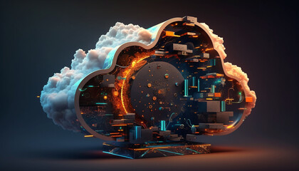 Fototapeta na wymiar Cloud computing technology concept, Futuristic illustration, made with Generative AI