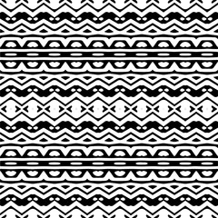 Vector geometric ornament in ethnic style. Seamless pattern with  abstract shapes,Black and white color. Repeating pattern for decor, textile and fabric.