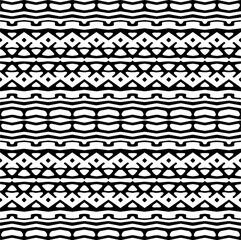 Vector geometric ornament in ethnic style. Seamless pattern with  abstract shapes,Black and white color. Repeating pattern for decor, textile and fabric.