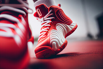 Red sports shoe on ground