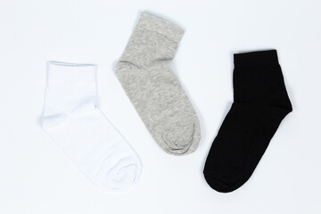 Socks on a white background. Socks on the leg.