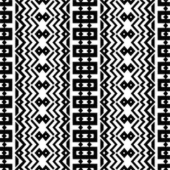 Vector geometric ornament in ethnic style. Seamless pattern with  abstract shapes,Black and white color. Repeating pattern for decor, textile and fabric.