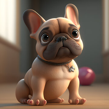 Cute 3D French Bulldog Cartoon Character