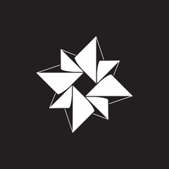 Illustration logo or sign of Origami Windmill, vector icon on an isolated black background.