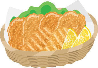 フライドチキンが入った、バスケットのイラスト