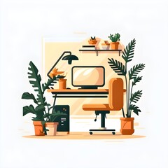 Flat design Illustration of a remote home office 