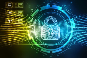 2d illustration Safety concept: Closed Padlock on digital background
