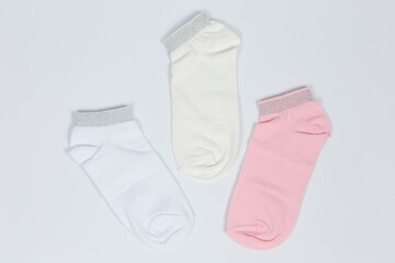 Socks on a white background. Socks on the leg.
