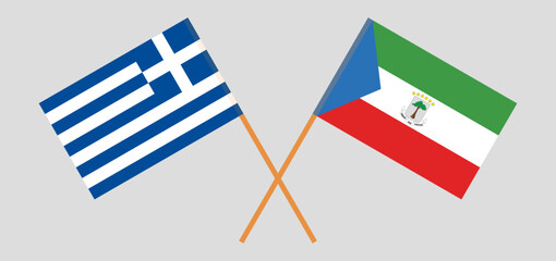 Crossed flags of Greece and Equatorial Guinea. Official colors. Correct proportion