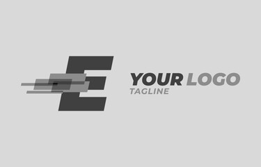 letter E initial monochrome pixel digital vector logo design