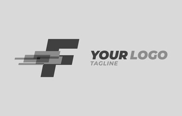 letter F initial monochrome pixel digital vector logo design