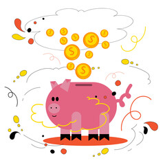 Piggy bank  Business concept.  Investment, accumulation of money.  Vector illustration in flat style