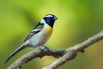 Obraz premium Little tit little bird on a tree branch abstraction background, Generative AI