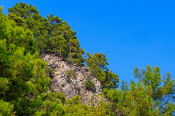 Turkish Taurus Mountains in the Kemer region of Antalya province. Background with copy space