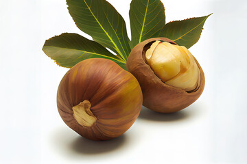 Original dry chestnuts on white background. Generative Ai