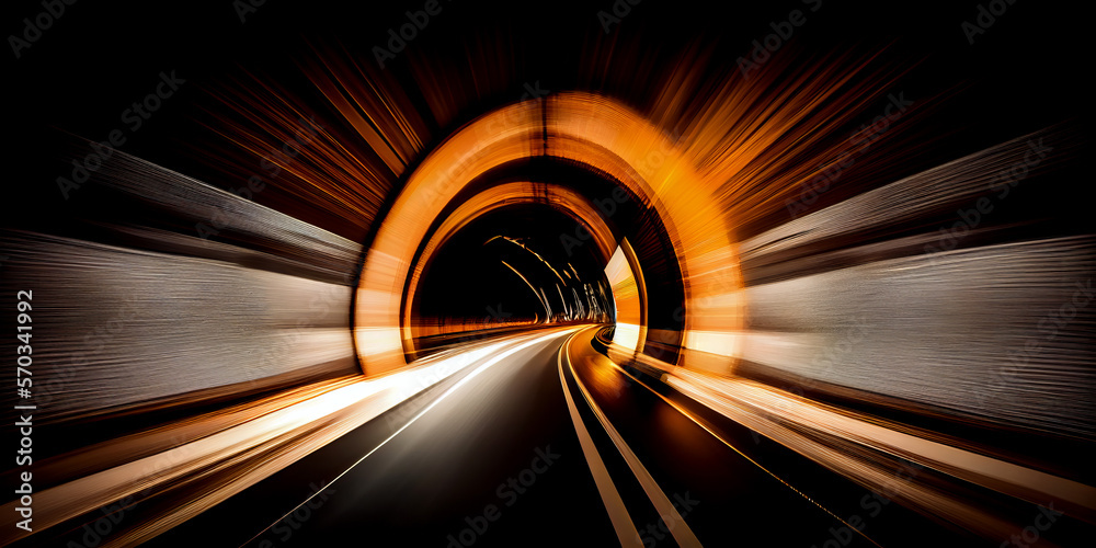 Wall mural abstract long exposure dynamic speed light trails in a tunnel. generative ai