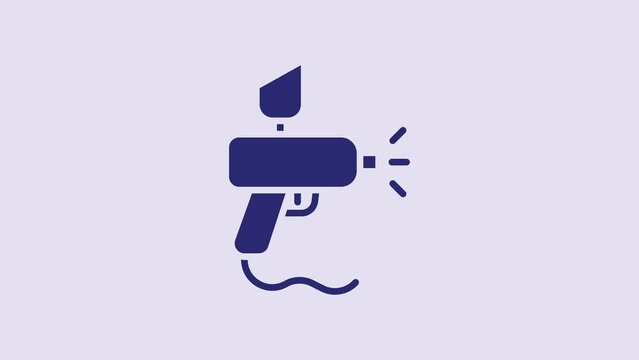 Blue Paint spray gun icon isolated on purple background. 4K Video motion graphic animation