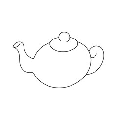 Vector isolated one small simple ceramic teapot with lid and spout colorless black and white contour line easy drawing