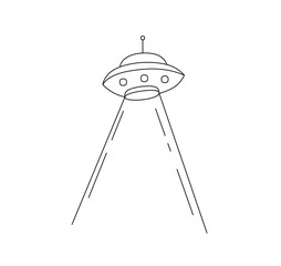 Vector isolated ufo flying saucer with light rays colorless black and white contour line easy drawing © MariMuz