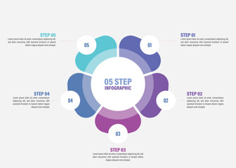 Business infographics. Vector flower chart with 5, 6, 7, 8, 9, 10 steps, options, processes, petals. Vector diagrams.