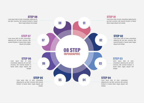 Business infographics. Vector flower chart with 5, 6, 7, 8, 9, 10 steps, options, processes, petals. Vector diagrams.