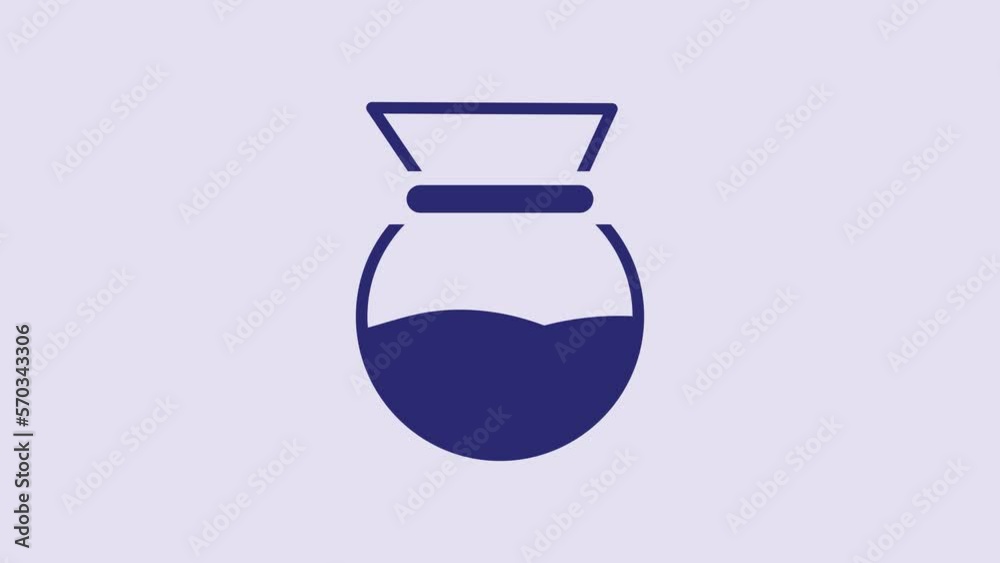 Sticker Blue Pour over coffee maker icon isolated on purple background. Alternative methods of brewing coffee. Coffee culture. 4K Video motion graphic animation