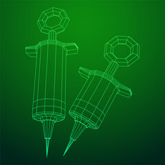 Medical syringe for injection. Wireframe vector illustration.