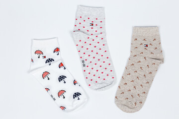 Socks on a white background. Socks on the leg.