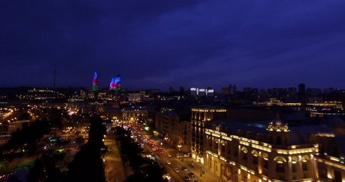 Evening view of Baku from a drone