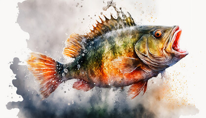 Angry european perch made of magma with boiling water Generative AI