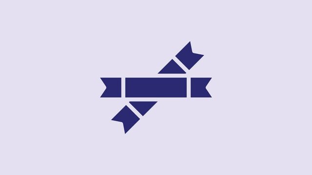 Blue Sugar stick packets icon isolated on purple background. Blank individual package for bulk food products as coffee, salt, spices. 4K Video motion graphic animation