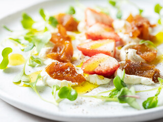Cream cheese, dried persimmon and fresh strawberries