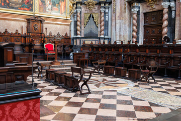 Detail of the Wooden Seats Placed in the Apse of the Cathedral of Valencia, Spain