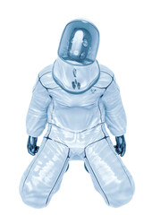 bio hazard man on his knees in a white background