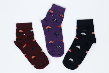 Socks on a white background. Socks on the leg.