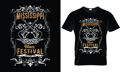 Mississippi blues festival t shirt design.  Guitar t shirt template.