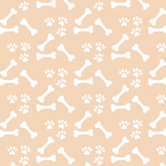 Dog bone and dog paw seamless pattern.Design for print, wedding, backdrop, wallpaper. Vector illustration